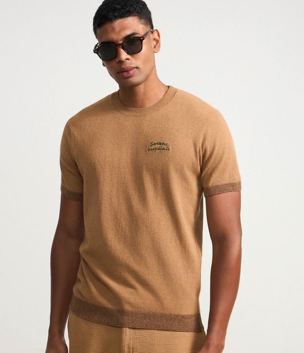 Remera Regular en Algodón con Estampa de Palmeras y Lettering Savane Tropicale