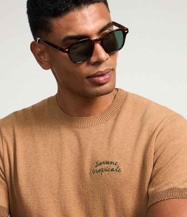 Remera Regular en Algodón con Estampa de Palmeras y Lettering Savane Tropicale 5