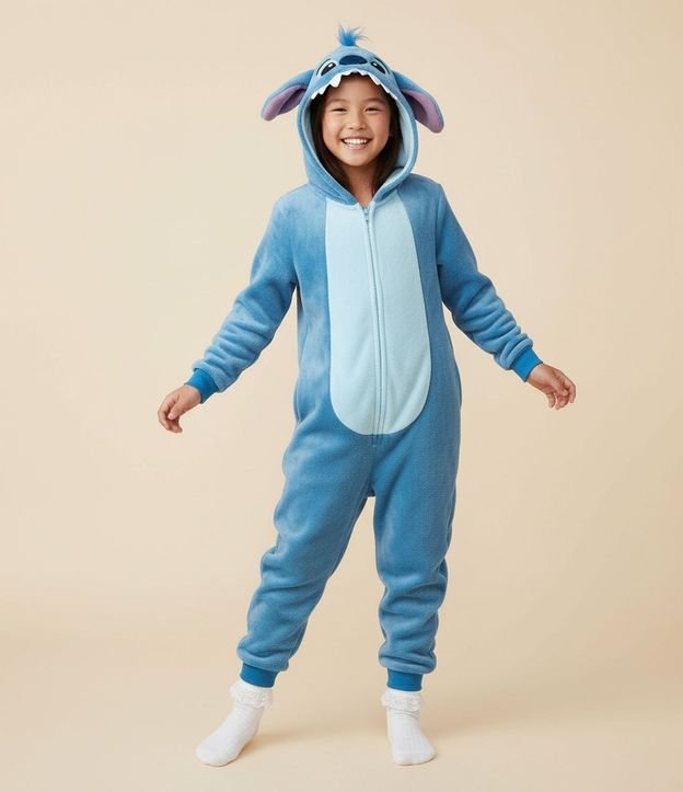 Pijama Jumper Infantil en Fleece con Bordado Stitch - Talle 5 a 14 años