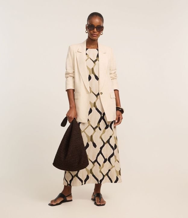 Vestido Evasê Midi en Viscolino con Estampa Abstracta