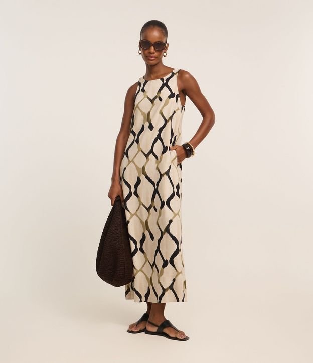 Vestido Evasê Midi en Viscolino con Estampa Abstracta 4