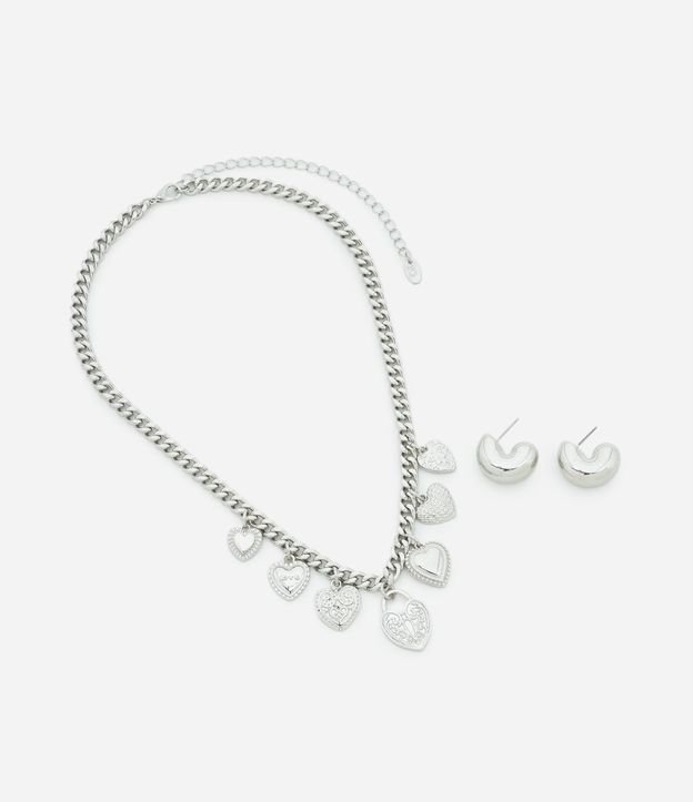 Conjunto de Collar Corto con Colgantes Corazones y Caravana Aro Bold 2
