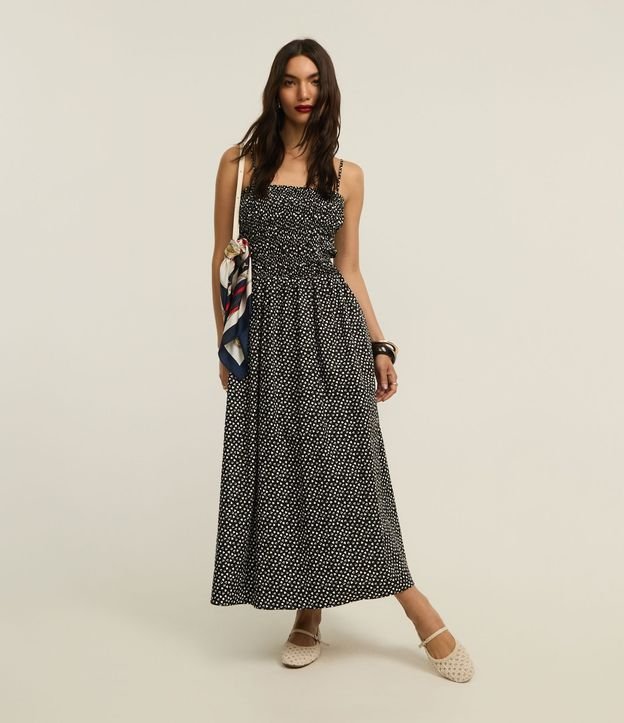 Vestido Evase Midi en Tricolina con Lastex y Estampa Corazones