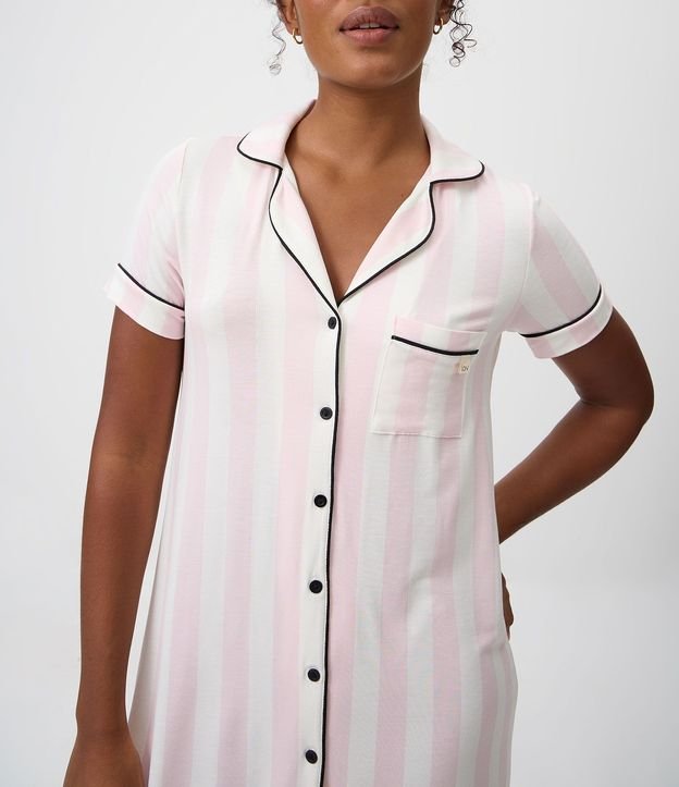 Camisón Americana en Viscosa con Estampa Rayada y Detalles Contrastantes 3
