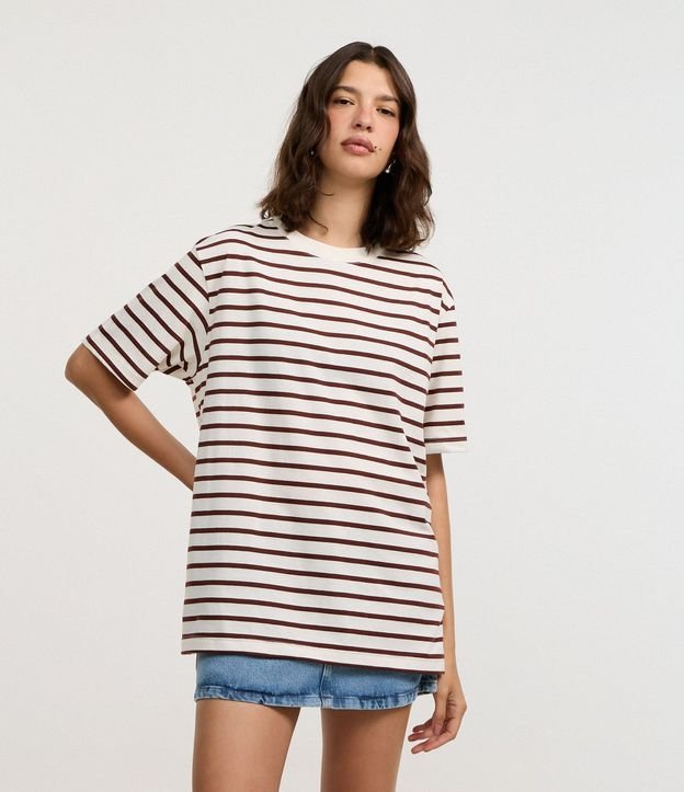 Remera Oversized en Algodón con Estampa Rayada