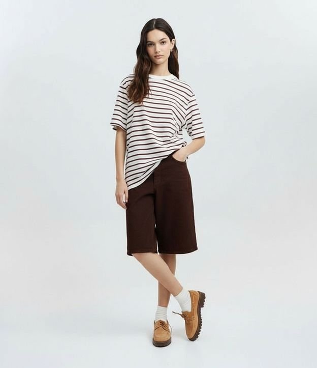 Remera Oversized en Algodón con Estampa Rayada 6