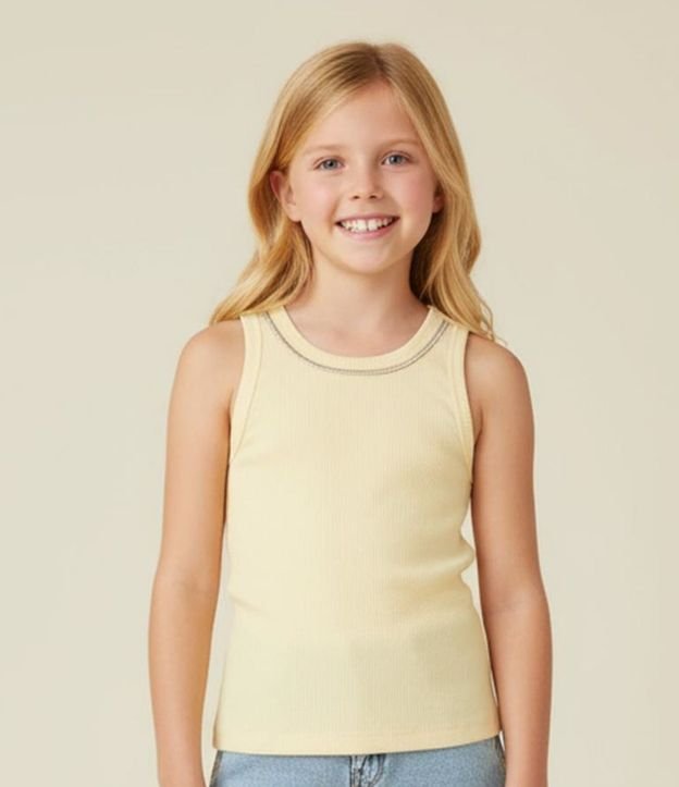 Musculosa Infantil en Rib con Brillos en el Cuello - Tam  5 a 14 años