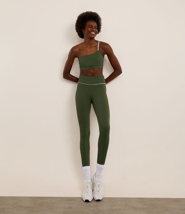 Pantalón Legging Deportiva en Microfibra Acanalada con Friso Contrastante