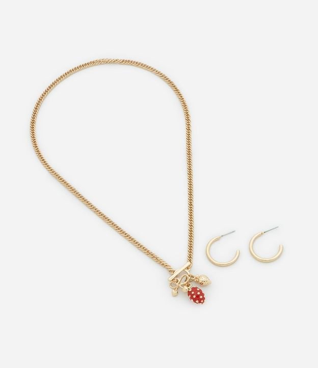 Conjunto de Collar Mediano con Colgante de Frutillas y Caravana Aro 2