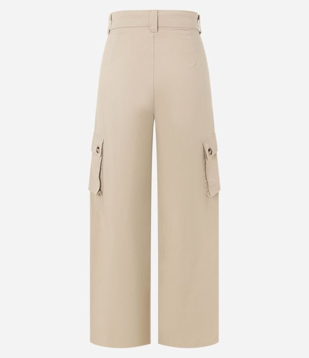 Pantalón Wide Leg Sastre en Sarga con Bolsillo Cargo 8