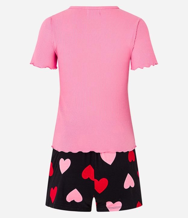 Pijama Short Doll con Blusa de Rib y Short Estampado de Corazones 7