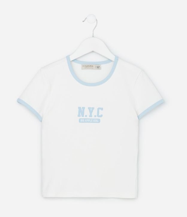 Remera Baby Look Infantil Estilo College con Estampa Lettering N.Y.C - Talle 5 a 14 años