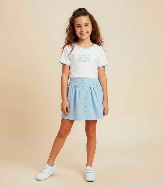 Remera Baby Look Infantil Estilo College con Estampa Lettering N.Y.C - Talle 5 a 14 años