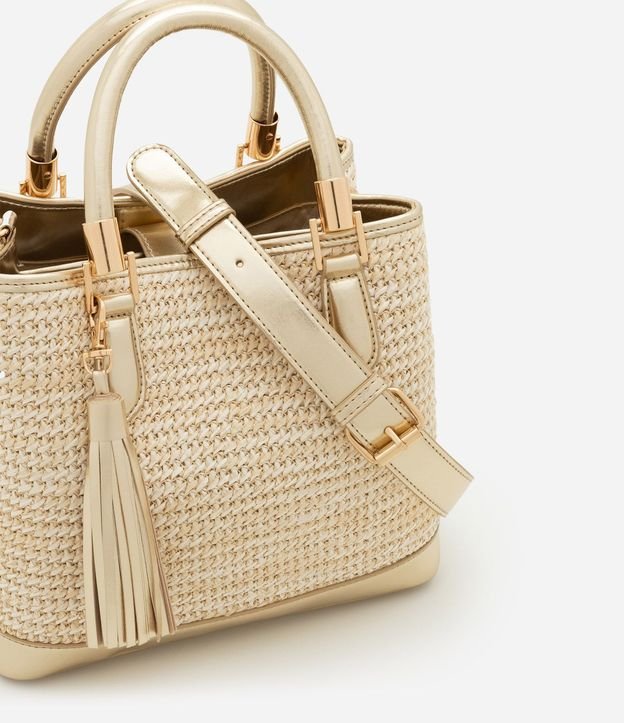 Cartera Satchel Mediana Textura Paja con Tássel Boho Romántico 9