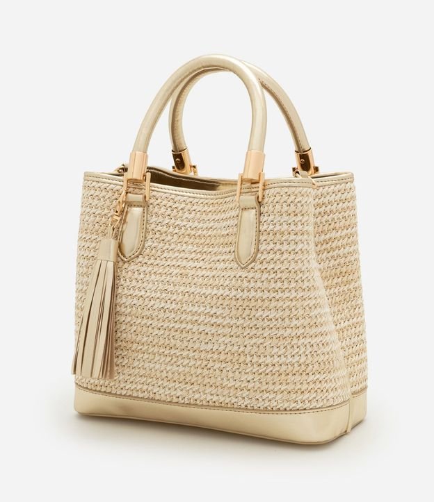 Cartera Satchel Mediana Textura Paja con Tássel Boho Romántico 5