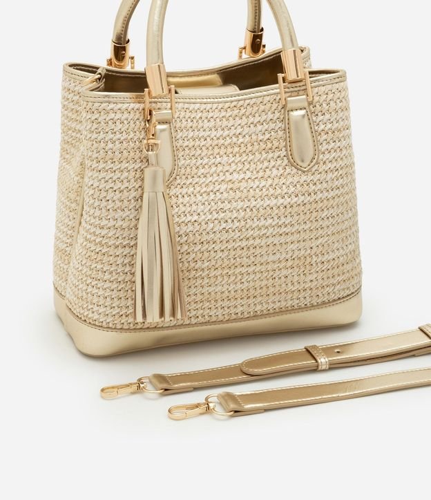 Cartera Satchel Mediana Textura Paja con Tássel Boho Romántico 6