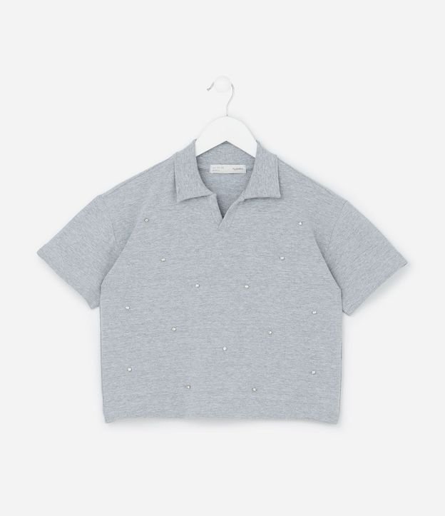 Remera Polo Infantil en Algodón con Aplicación de Strass - Tam  5 a 14 años