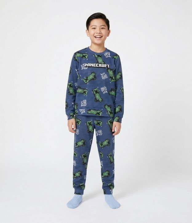 Pijama Infantil en Plush con Estampa de Minecraft – Talle 5 a 14 años