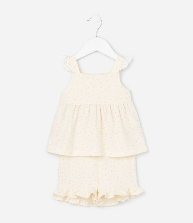 Conjunto Infantil con Estampa de Lunares Detalles en Broderie y Textura Waffle - Talle 0 a 18 Meses 2