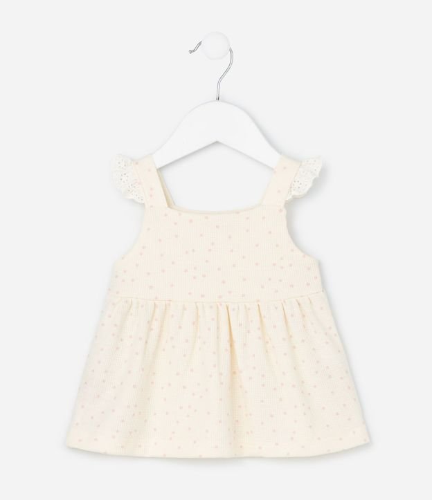 Conjunto Infantil con Estampa de Lunares Detalles en Broderie y Textura Waffle - Talle 0 a 18 Meses 3