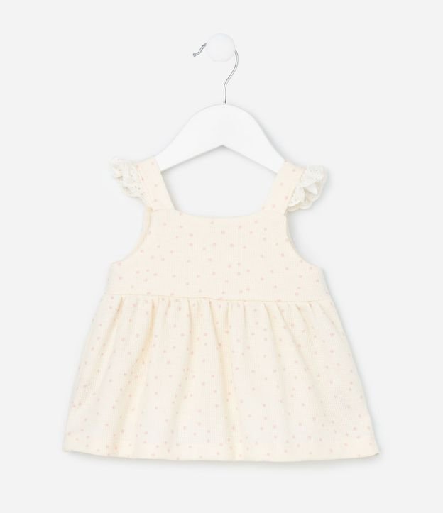 Conjunto Infantil con Estampa de Lunares Detalles en Broderie y Textura Waffle - Talle 0 a 18 Meses 4