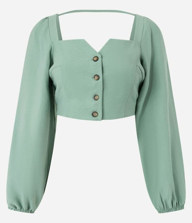 Blusa Cropped Sastrería con Mangas Abullonadas y Botones Matizados 7