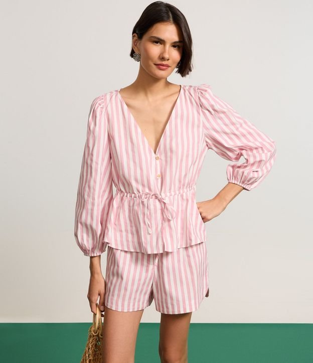 Blusa en Tricolina Rayada con Manga 3/4 Abullonada 5