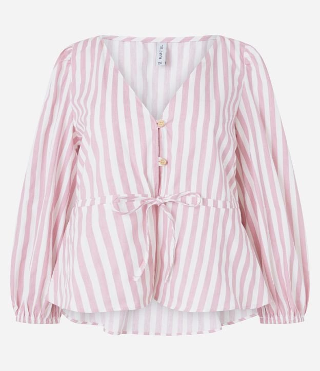 Blusa en Tricolina Rayada con Manga 3/4 Abullonada 6