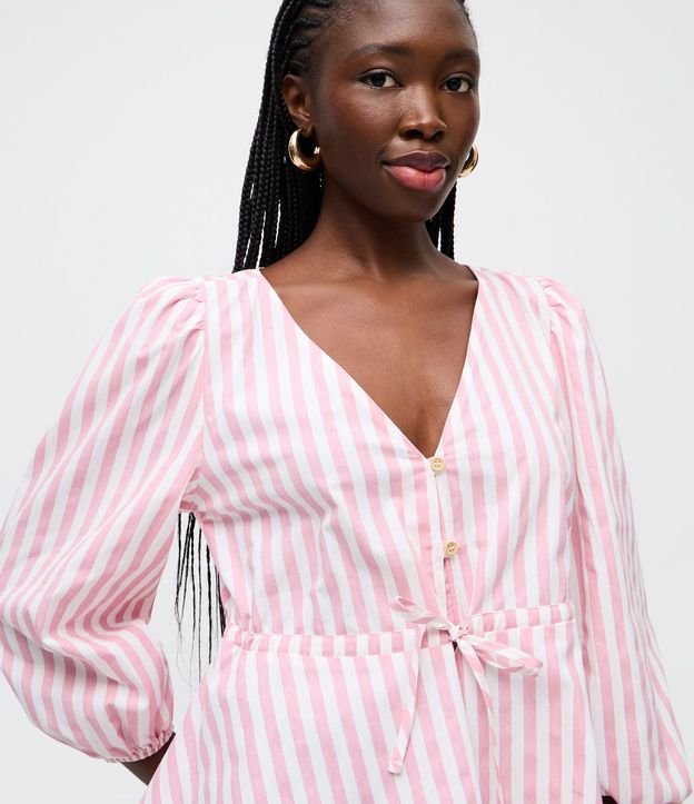 Blusa en Tricolina Rayada con Manga 3/4 Abullonada 3