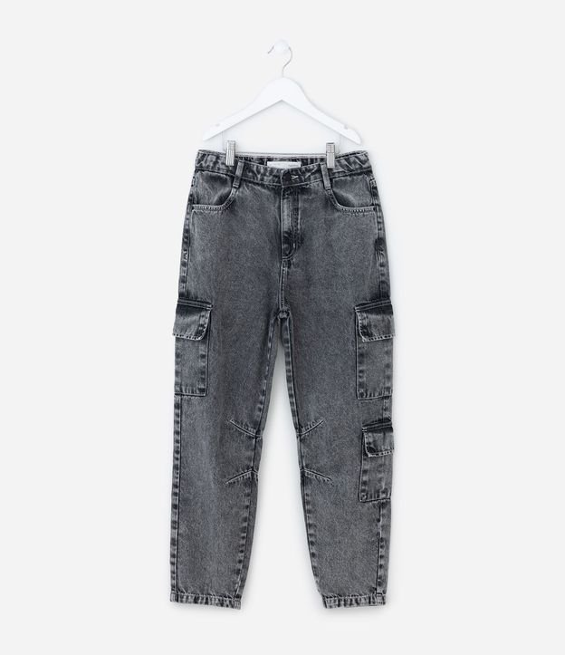 Pantalón Slouchy Infantil en Jeans con Bolsillo Cargo - Talle 5 a 14 años