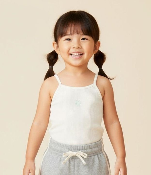 Musculosa Infantil Acanalada con Flor - Talle 1 a 6 años