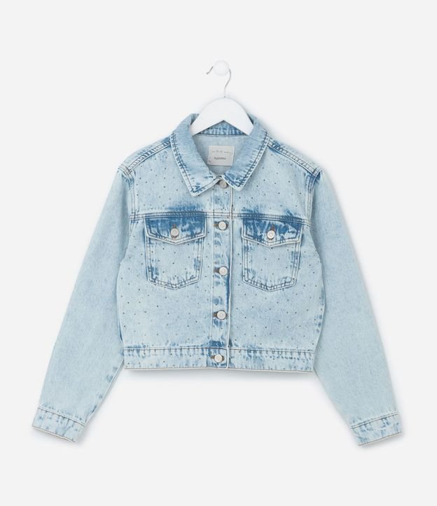Campera Regular Infantil en Jeans con Brillos Aplicados - Talle 5 a 14 años