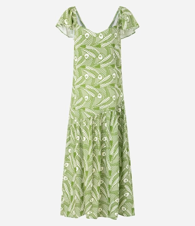 Vestido Largo en Chalis con Estampa de Tucanes Grandes y Volado Asimétrico