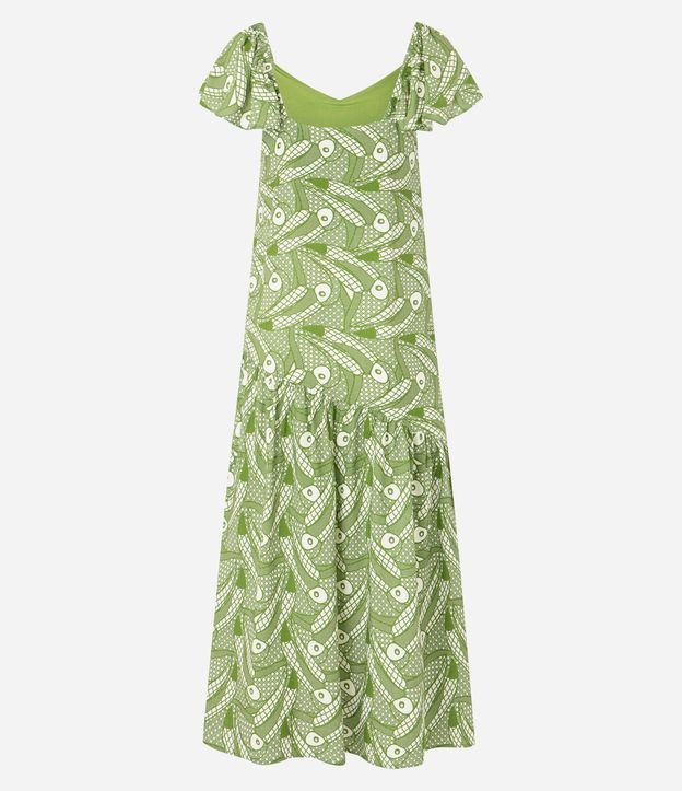 Vestido Largo en Chalis con Estampa de Tucanes Grandes y Volado Asimétrico 2