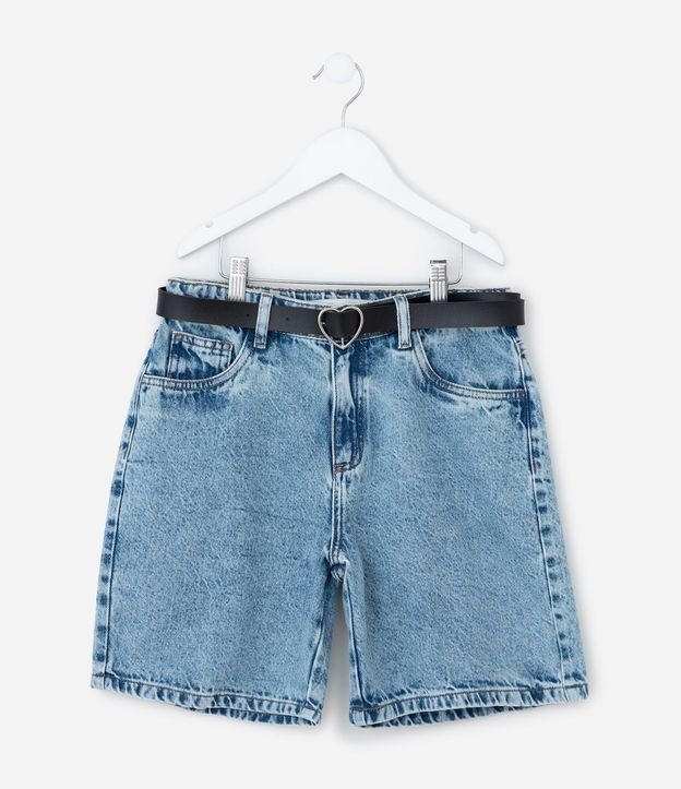 Bermuda Infantil en Jeans con Cinturón de Corazón - Tam  5 a 14 años
