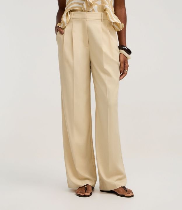 Pantalón Wide Leg Sastrería en Crepé con Pliegues y Frisos 3