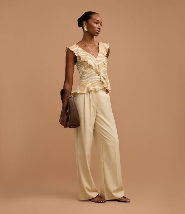Pantalón Wide Leg Sastrería en Crepé con Pliegues y Frisos 5