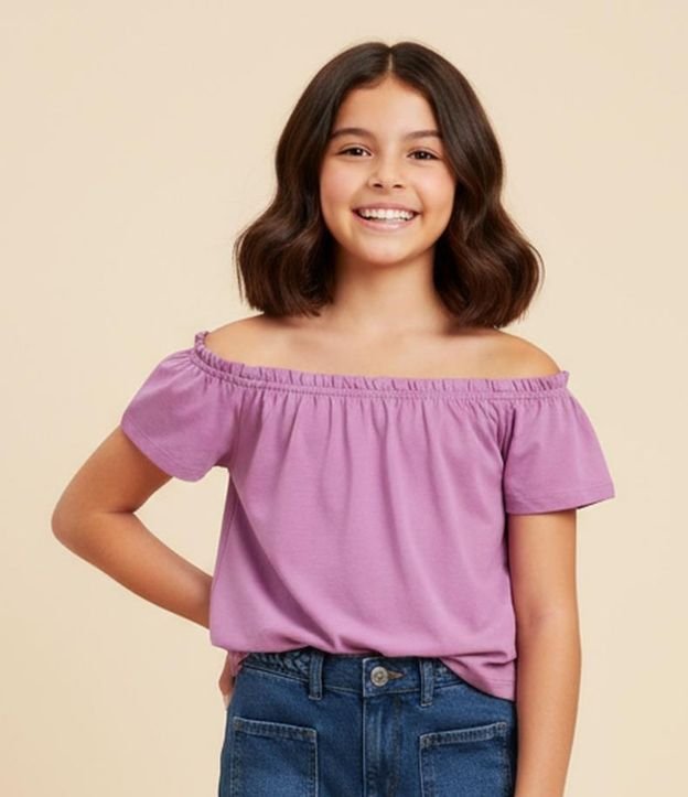 Blusa Infantil con Lástex y Volados - Tam  5 a 14 años