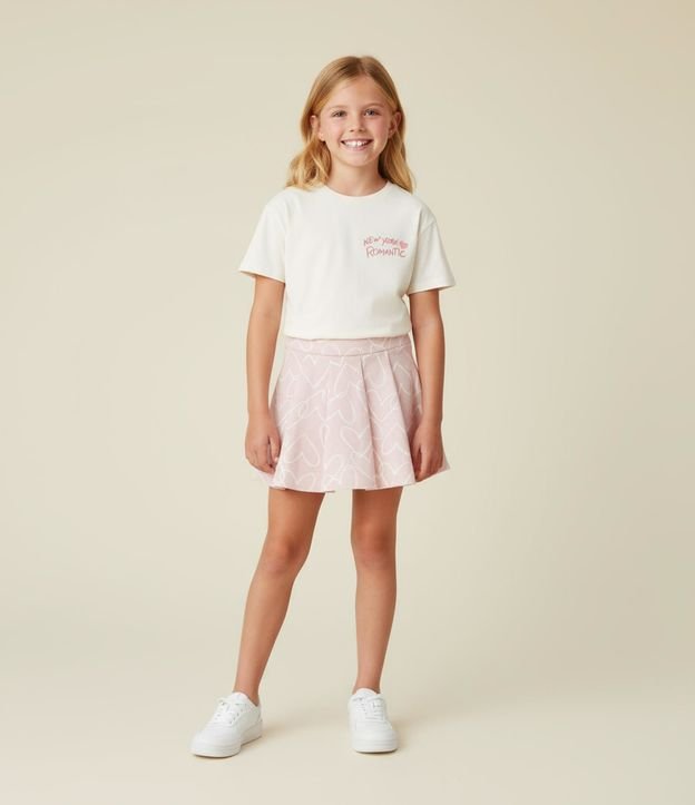 Short Pollera Infantil con Estampa de Corazón y Pliegues - Talle 5 a 14 años 1
