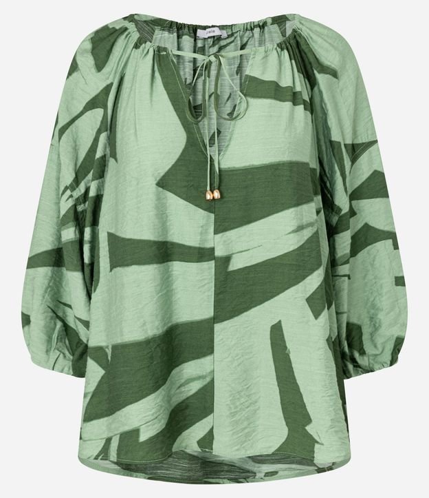 Blusa en Viscosa con Manga Abullonada y Estampa Abstracta 5
