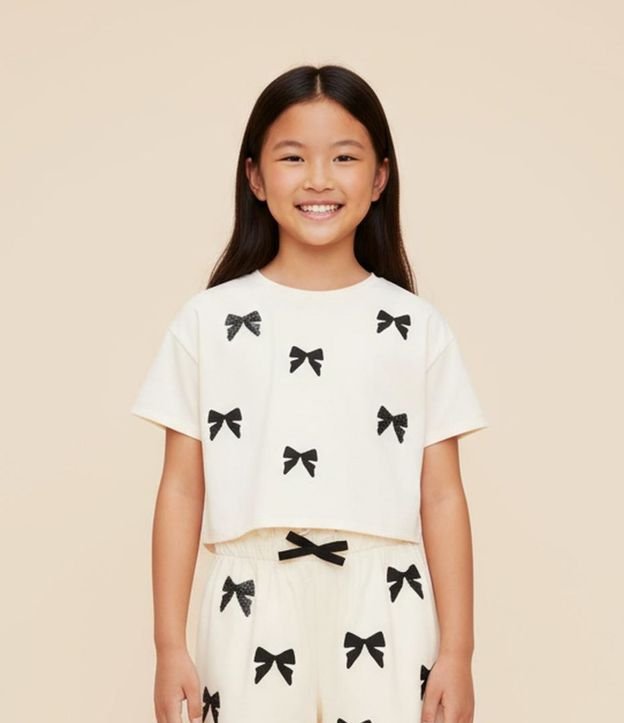 Remera Regular con Lazos en Lentejuelas - Talle 5 a 14 años
