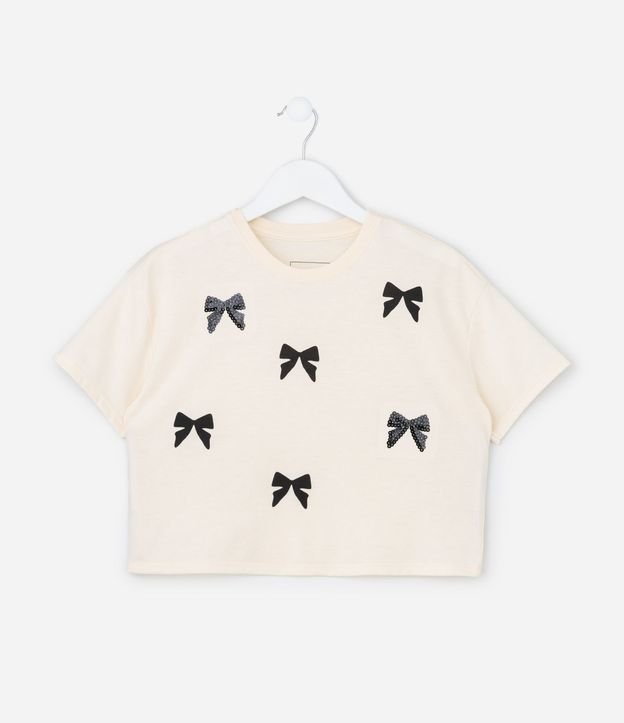 Remera Regular con Lazos en Lentejuelas - Talle 5 a 14 años