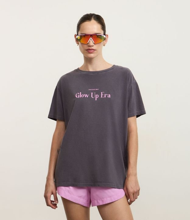 Remera Oversized Deportiva en Algodón Desteñido con Estampa Glow Up Era