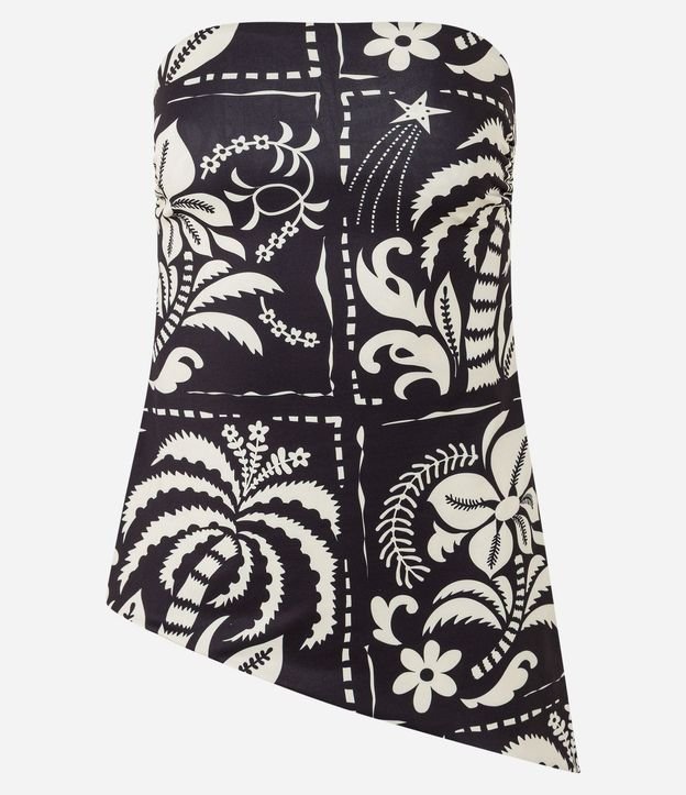 Blusa Sin Manga en Microfibra con Estampa Floral Bicolor y Bajo Asimétrica 5