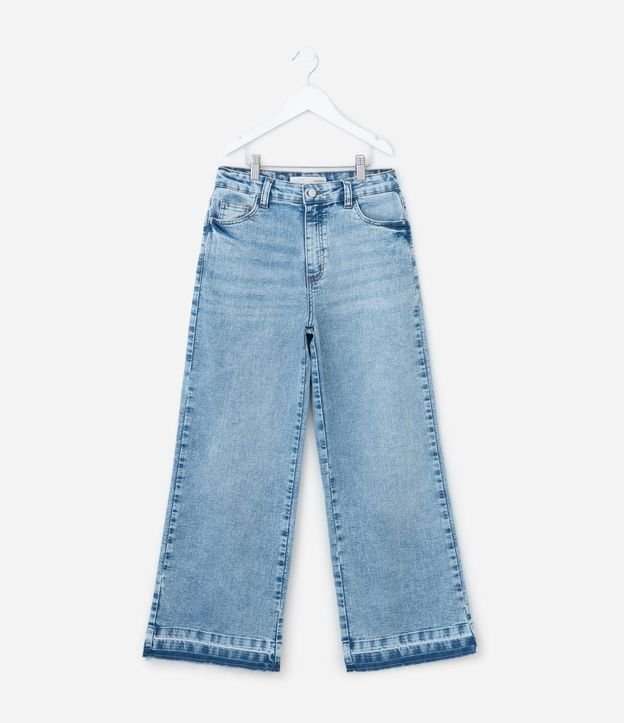 Pantalón Wide Infantil en Jeans con Terminación Deshilachada - Talle 5 a 14 años