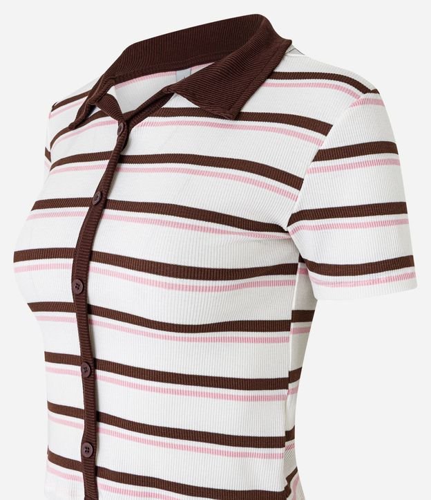 Blusa Polo en Rib con Abotonado Delantero y Rayas Contrastantes 5