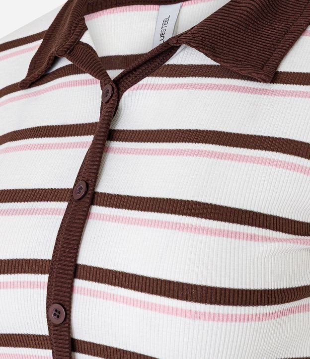 Blusa Polo en Rib con Abotonado Delantero y Rayas Contrastantes 6