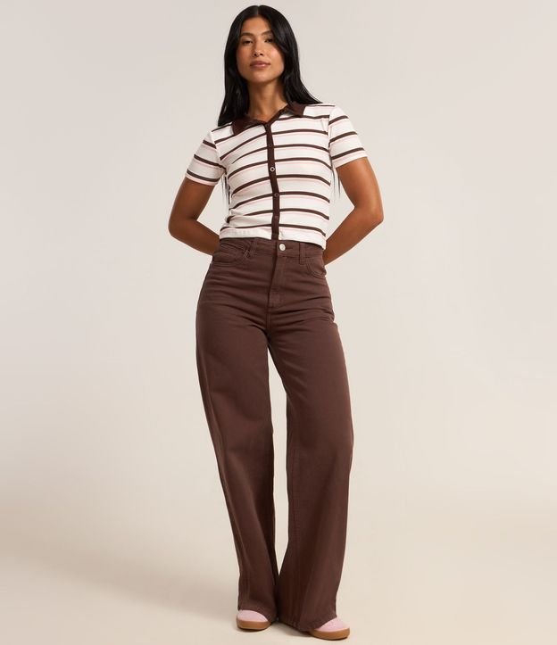Blusa Polo en Rib con Abotonado Delantero y Rayas Contrastantes 3