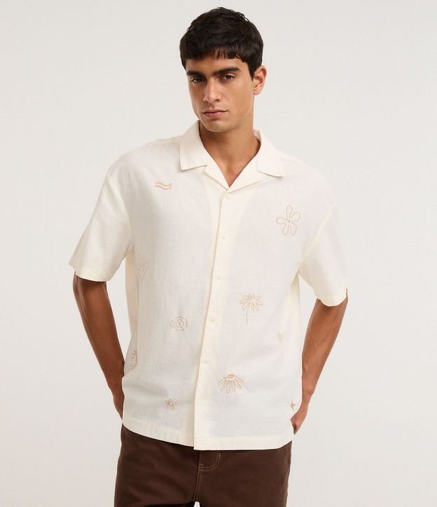 Camisa Boxy en Tricolina con Estampa Bordado de Verano
