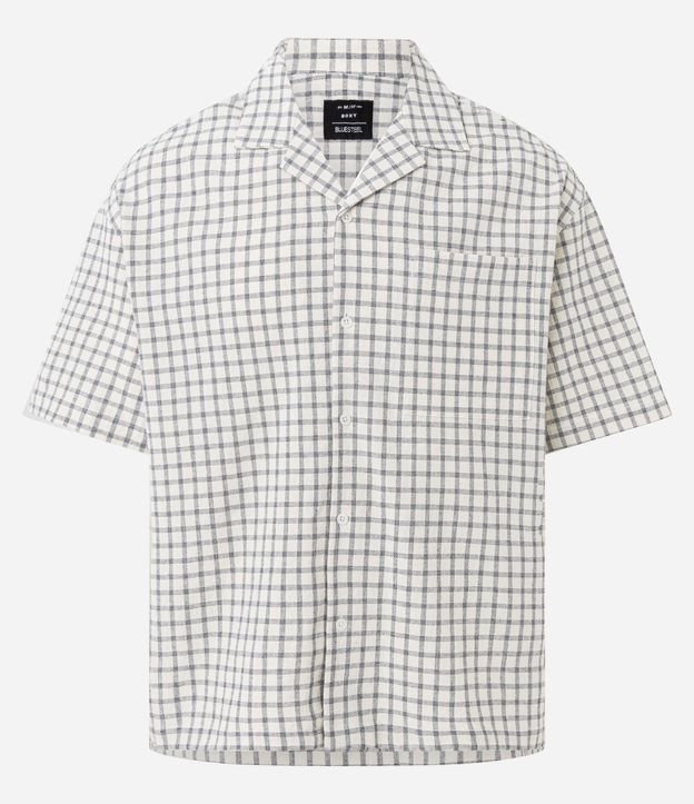 Camisa Boxy  em Tricolina de Cuadros Texturizada con Bordado en la Espalda 5